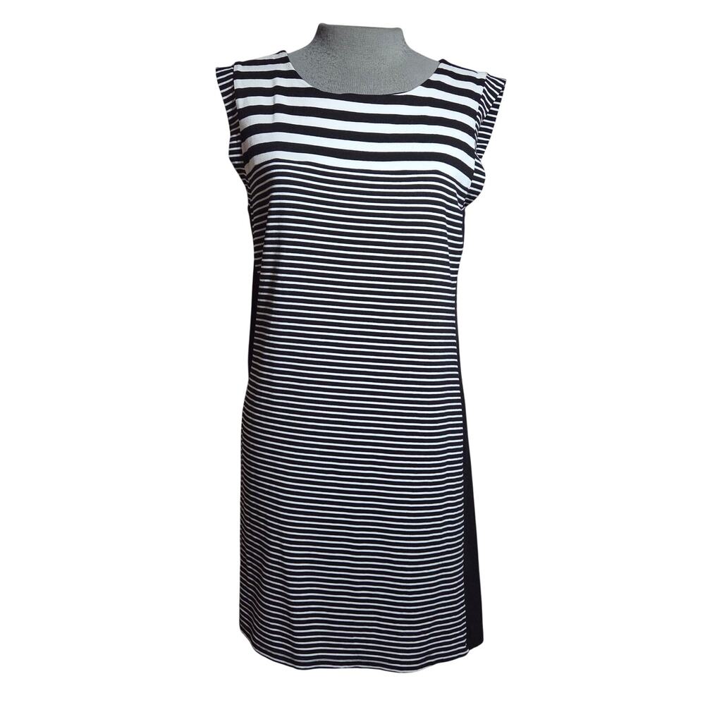 Chicos Black and White Striped Dress Size 1 Medium